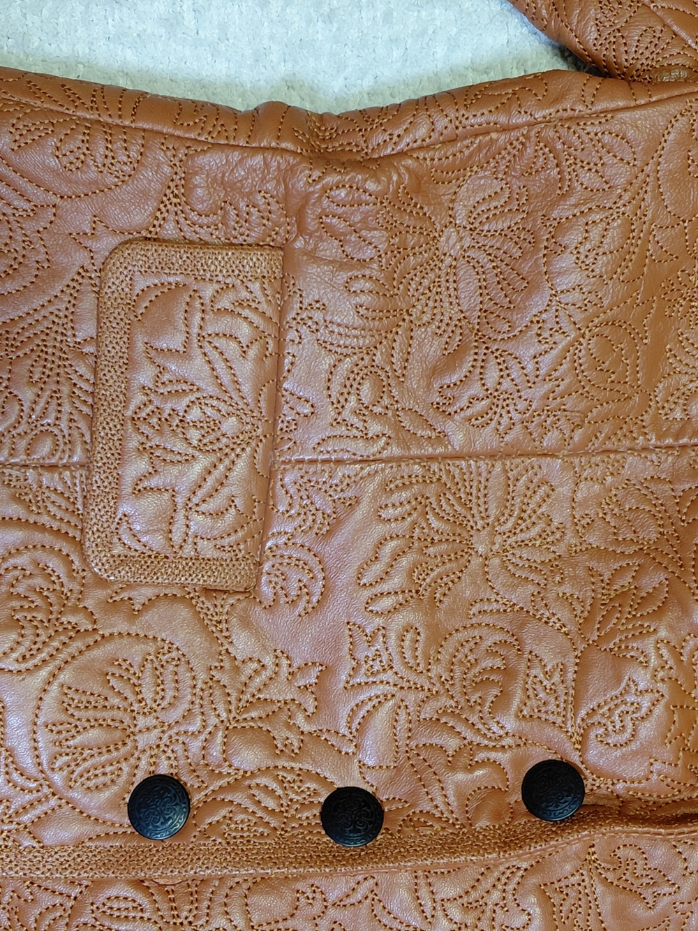 Peter Nygard Embossed snap Button-Front genuine Leather Jacket XS - Rust Orange - Picture 6 of 7